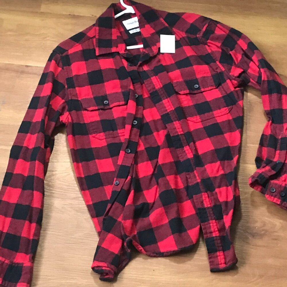Goodfellow Mens L Black/Red Checkered Button up Shirt long sleeve